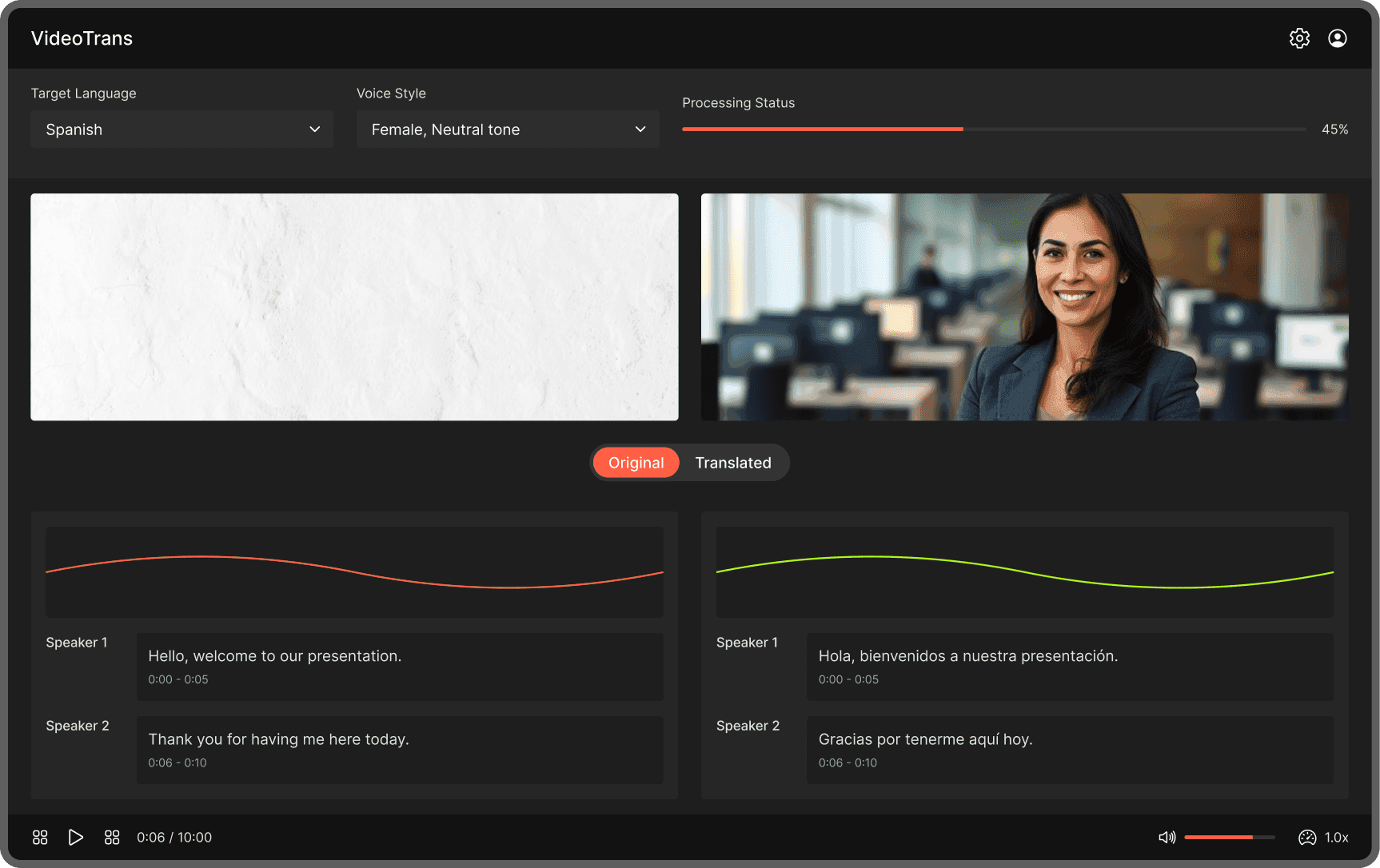 Video translation dashboard preview
