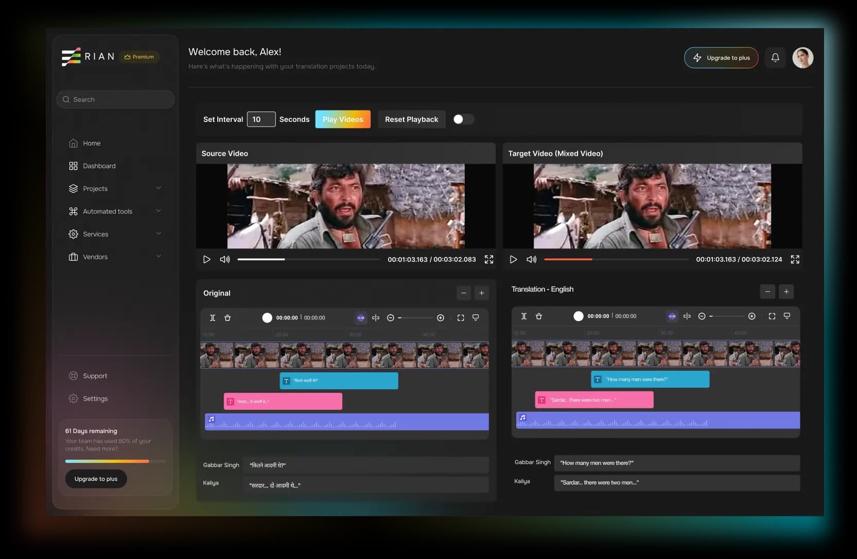 Media translation dashboard preview
